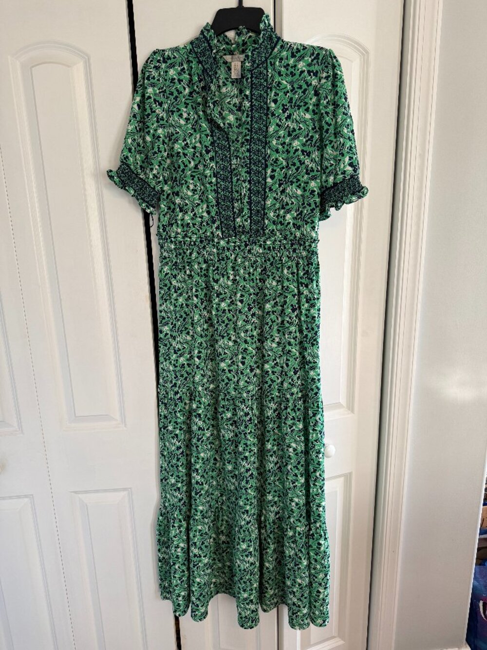 London Times Green & Navy Ruffle Maxi Dress Size 12